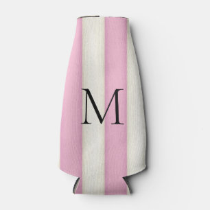Rosa und antike weiße Streifen Mit Monogramm Flaschenkühler