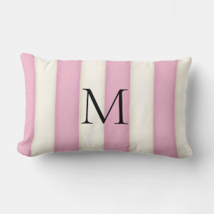 Rosa und antike weiße Streifen Mit Monogramm Lendenkissen