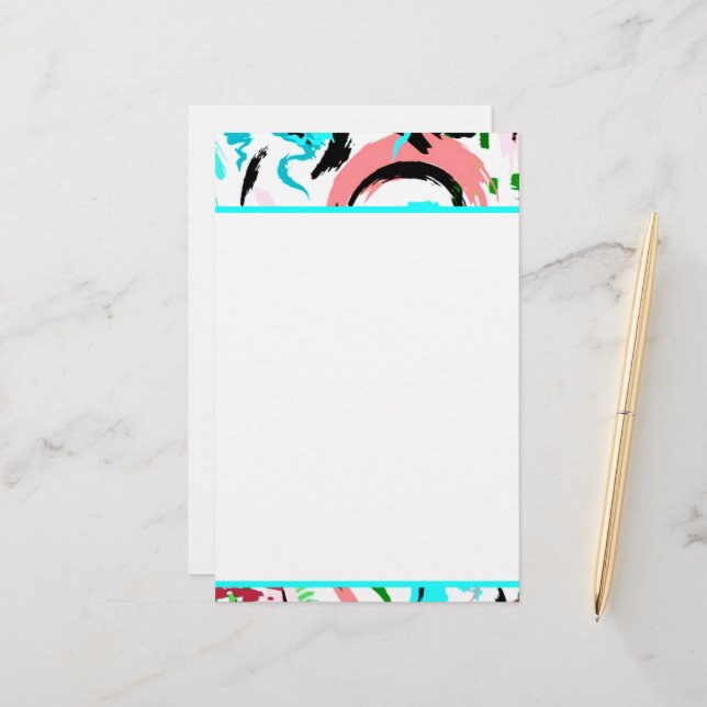 Rosa und Aqua abstrakt Briefpapier (Vorderseite/Rückseite Beispiel)