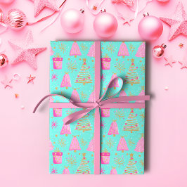 Rosa und Aqua Feierliche Weihnachten Geschenkpapier