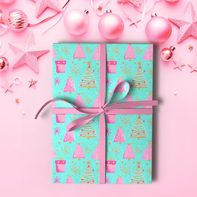 Rosa und Aqua Feierliche Weihnachten Geschenkpapier (Von Creator hochgeladen)