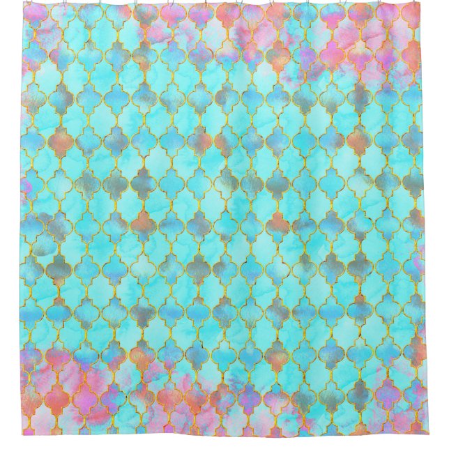 Rosa und Aqua-marokkanisches Muster Duschvorhang (Vorderseite)