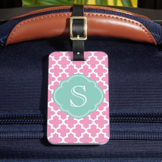 Rosa und Aqua Modernes marokkanisches Monogramm Gepäckanhänger (Vorderseite Insitu 2)