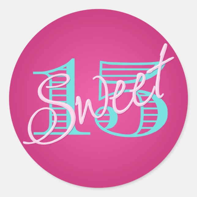 Rosa und Aqua Sweet 15 Aufkleber (Vorderseite)