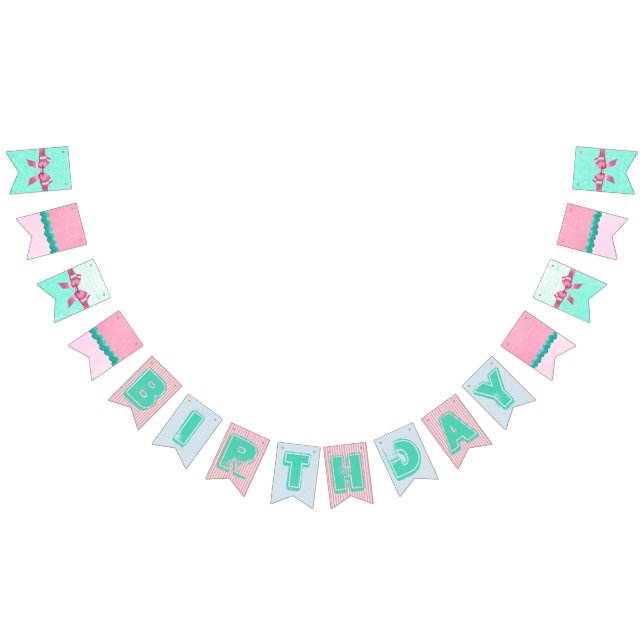 Rosa und Aqua u. aquamarine Wimpelkette (Alle)