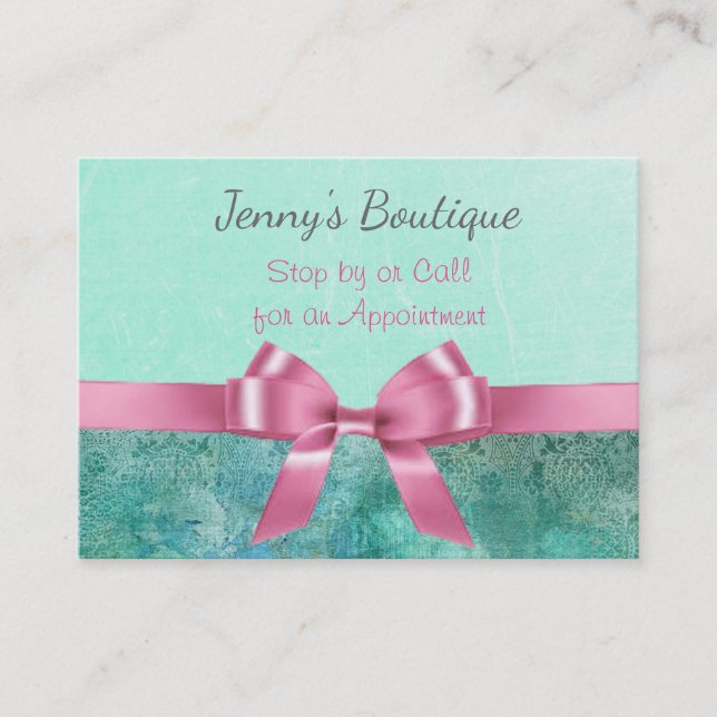 Rosa und Aquamarin mit rosa Bow Glitzer Business C Terminkarte (Vorderseite)