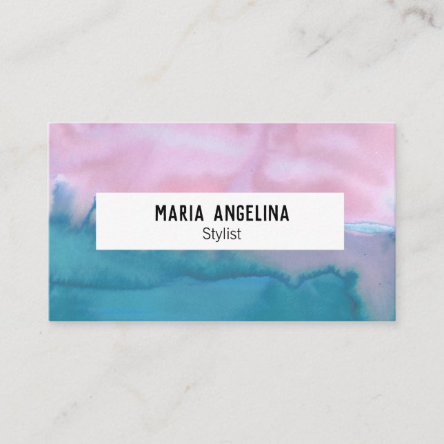 Rosa und aquamarine abstrakte Aquarellkarte Visitenkarte (Vorderseite)
