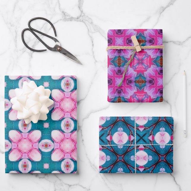 Rosa und aquamarine abstrakte Sternenmuster Geschenkpapier Set (Vorderseite)