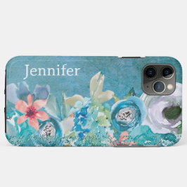 Rosa und aquamarine Aquarellblumen personalisiert Case-Mate iPhone Hülle