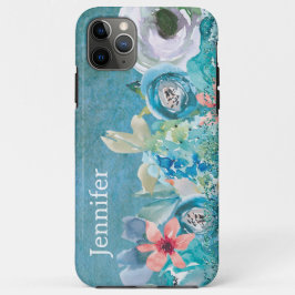 Rosa und aquamarine Aquarellblumen personalisiert Case-Mate iPhone Hülle
