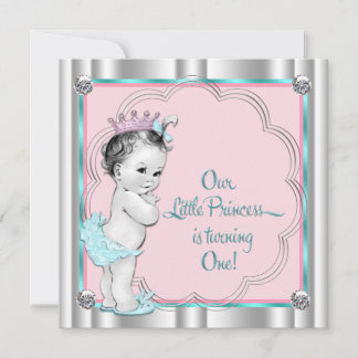 Rosa und Aquamarine blaue Prinzessin 1. Geburtstag Einladung