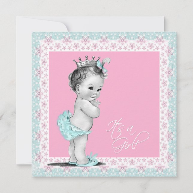 Rosa und Aquamarine Blue Baby Dusche Einladung (Vorderseite)