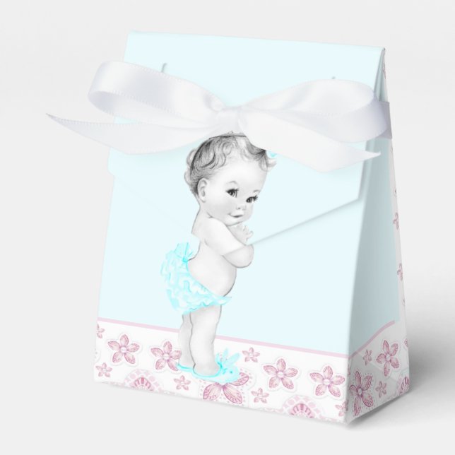 Rosa und Aquamarine Blue Baby Dusche Geschenkschachtel (Vorderseite)