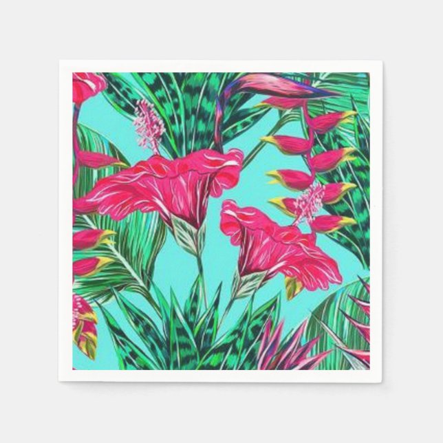 Rosa und Aquamarine Blüten Serviette (Vorderseite)