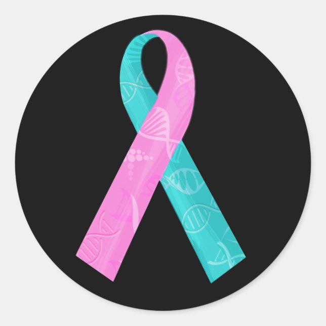 Rosa und Aquamarine BRCA-DNA-Ribbon Runder Aufkleber (Vorderseite)