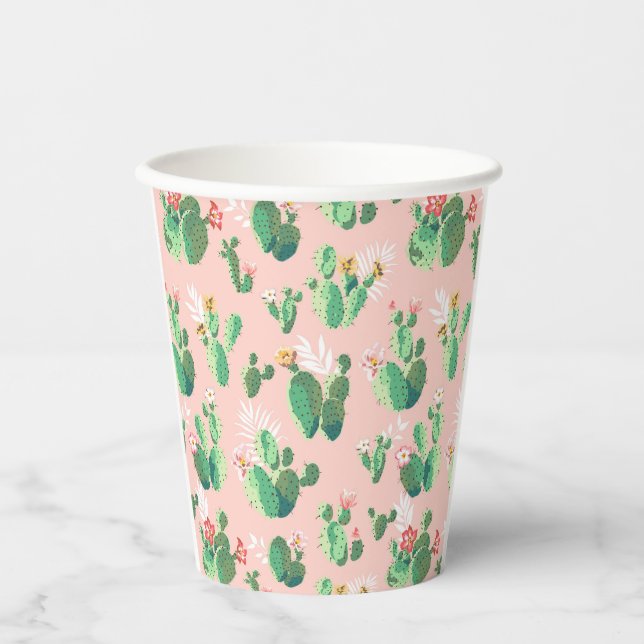 Rosa und Aquamarine Cactus Southwestern Paper Part Pappbecher (Vorderseite)