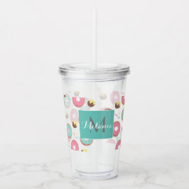 Rosa und Aquamarine Donut-Mix-Monogramm Acryltrinkbecher