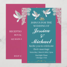 Rosa und Aquamarine Einladung zur Hochzeit