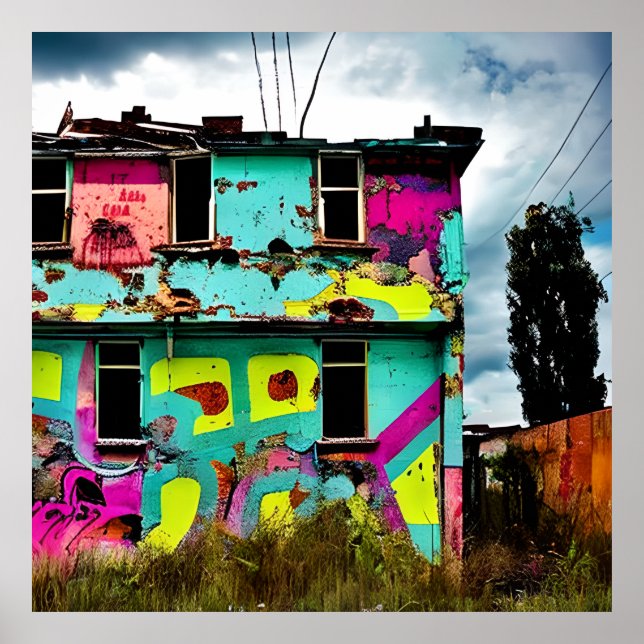 Rosa und Aquamarine Graffiti Kunst | Abandred Hous Poster (Vorne)
