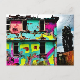 Rosa und Aquamarine Graffiti Kunst | Abandred Hous Postkarte