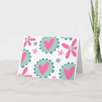 Rosa und Aquamarine Herzen mit rosa Blume Muster Karte