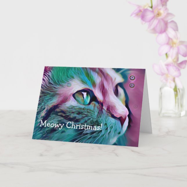 Rosa und Aquamarine Katze Kunst Meowa Weihnachten Karte (Orchidee)