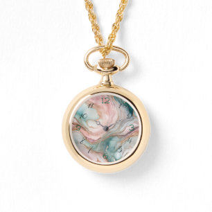 Rosa und Aquamarine Marmordrucke Armbanduhr