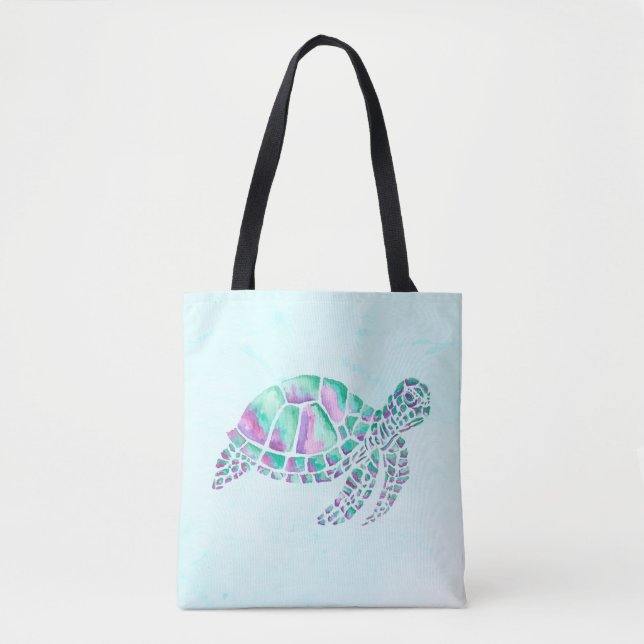 Rosa und Aquamarine Meeresschildkröte auf blau Tasche (Vorderseite)