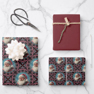 Rosa und Aquamarine Retro Santa Mandala Geometrisc Geschenkpapier Set