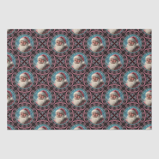 Rosa und Aquamarine Retro Santa Mandala Geometrisc Seidenpapier (Vorderseite)