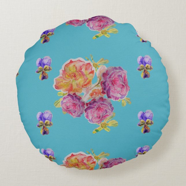 Rosa und Aquamarine Rose Rose Dekor Kissen (Rückseite)