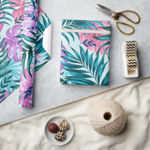 Rosa und Aquamarine tropische Palmen & Monstera Bl Geschenkpapier
