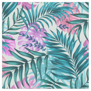 Rosa und Aquamarine tropische Palmen & Monstera Bl Stoff