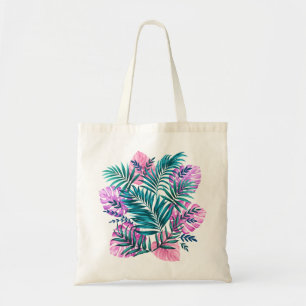 Rosa und Aquamarine tropische Palmen & Monstera Bl Tragetasche