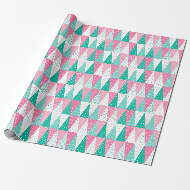 Rosa und Aquamarine Weihnachtsbäume Geschenkpapier (Ungerollt)