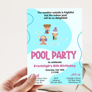 Rosa und Aquamarine Winter Pool Party Einladung