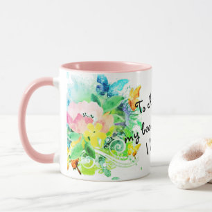 Rosa und aquamariner blumenreicher Busch für meine Tasse