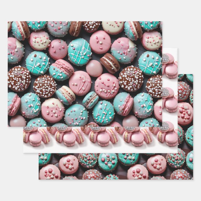 Rosa und Aquamariner Macaron Geschenkpapier Set (Set)