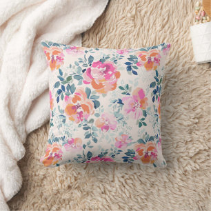 rosa und Aquamarines Blumenmuster Kissen