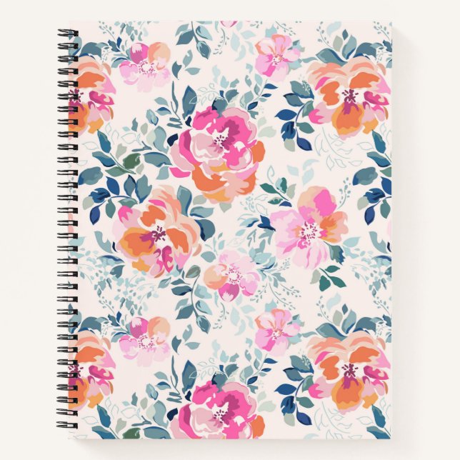 rosa und Aquamarines Blumenmuster Notizbuch (Vorderseite)