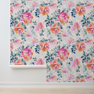 rosa und Aquamarines Blumenmuster Tapete