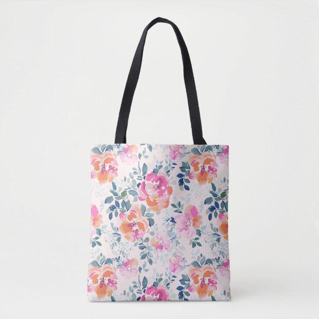 rosa und Aquamarines Blumenmuster Tasche (Vorderseite)