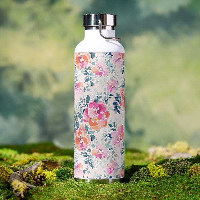 rosa und Aquamarines Blumenmuster Trinkflasche (Außenbereich)