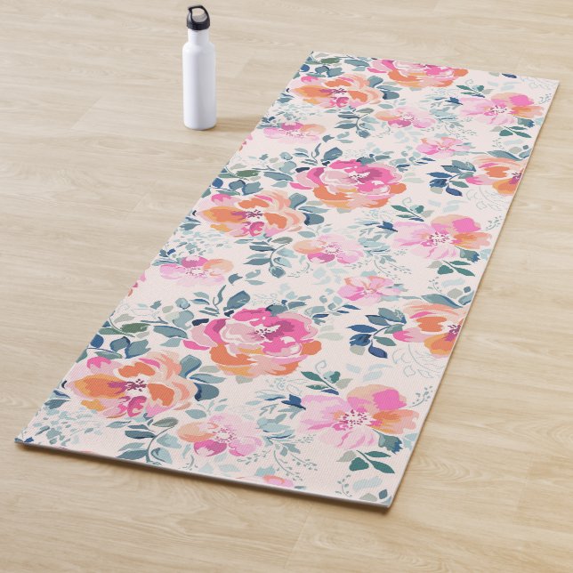 rosa und Aquamarines Blumenmuster Yogamatte (Beispiel)