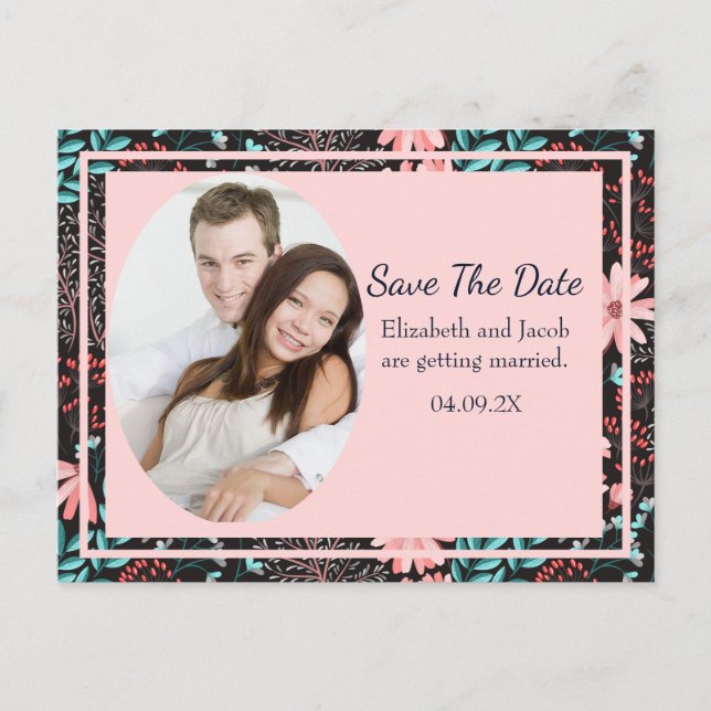 Rosa und Aquamarines dunkles Foto Save the Date Postkarte (Vorderseite)