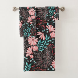 Rosa und Aquamarines dunkles Muster Badhandtuch Set