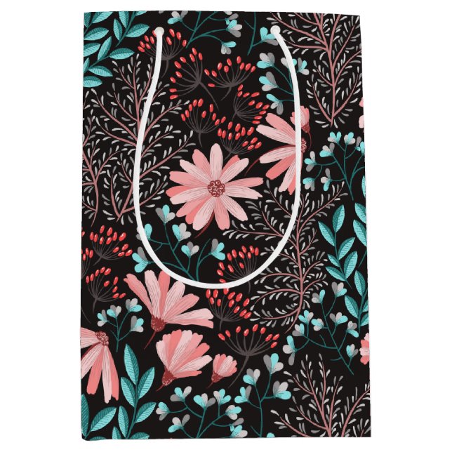 Rosa und Aquamarines dunkles Muster Mittlere Geschenktüte (Vorderseite)