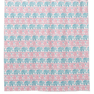 Rosa und aquamarines ethnisches Elefant-Muster Duschvorhang