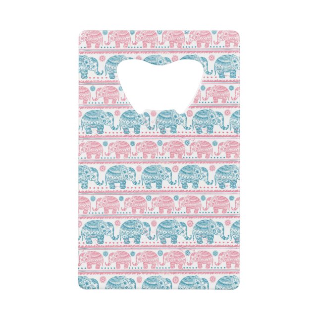 Rosa und aquamarines ethnisches Elefant-Muster Geldbeutel Flaschenöffner (Vorderseite)