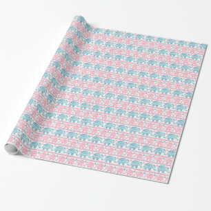 Rosa und aquamarines ethnisches Elefant-Muster Geschenkpapier